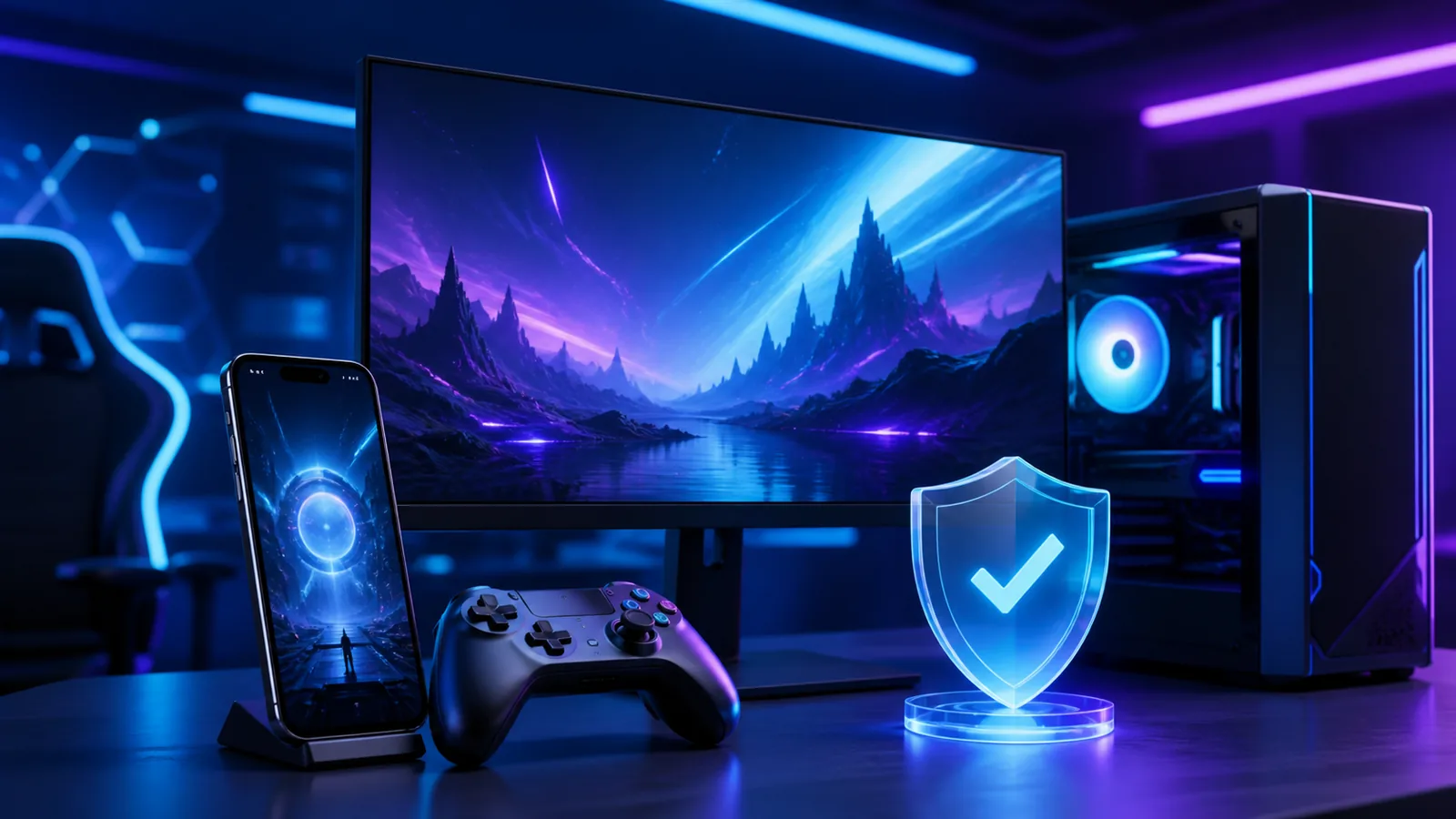 Perangkat untuk bermain game online dengan simbol keamanan akun