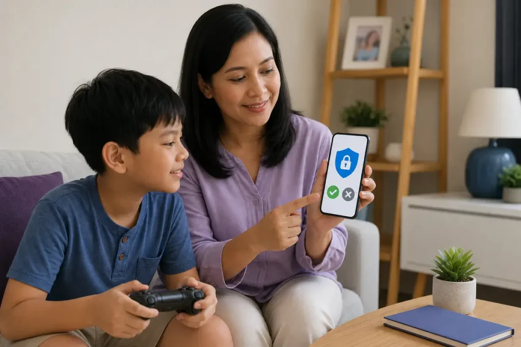 Orang tua mengaktifkan persetujuan untuk mencegah pembelian item game oleh anak